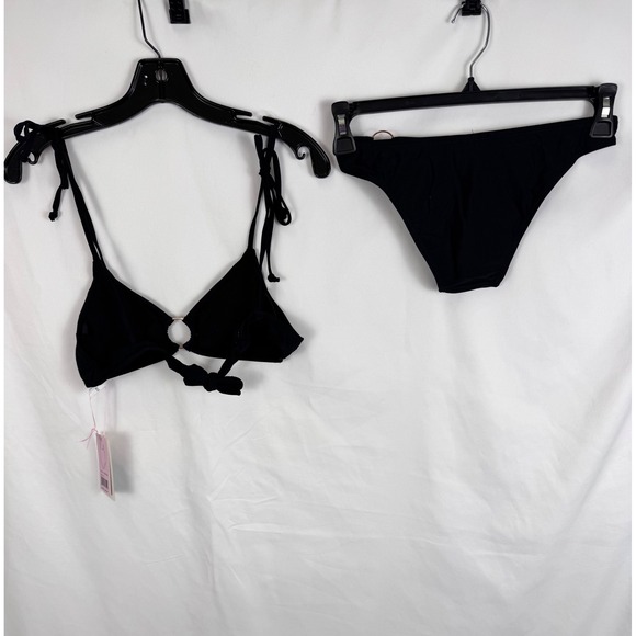 Emme Jordan Black Bikini Set Ring Detail Tie Straps Swimsuit small size‎ - Picture 4 of 8